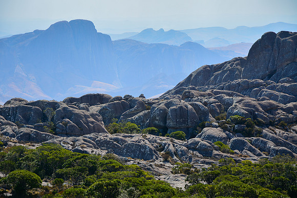 First view of the Tsaranoro Massif from the Diavolana Circuit, Andringitra National Park