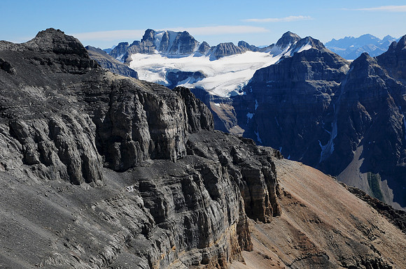 Mount Fay and the Fay Glacier from the southwest ridge of Mount Temple