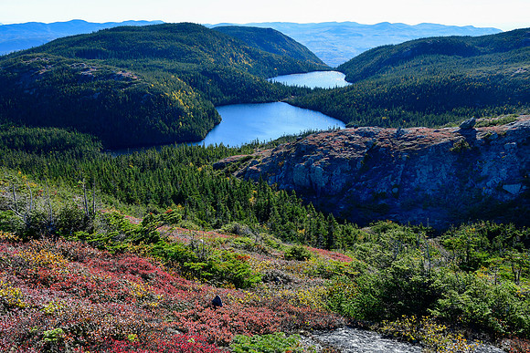 Lac du Moucherolle and Lac du Pic Maculé from Summit No. 3 on the Sentier de l'Acropole des Draveurs, Parc des Hautes-Gorges-de-la-Rivière-Malbaie