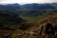 Looking towards Bowfell and Crinkle Crags from the summit of Scafell, Lake District National Park