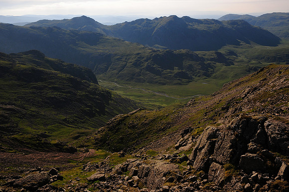 Looking towards Bowfell and Crinkle Crags from the summit of Scafell, Lake District National Park