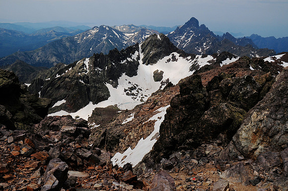 Looking toward Paglia Orba from the summit ridge of Monte Cinto