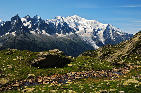 Mont Blanc and the Aiguilles from near Lac des Chéserys