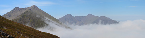 Carrauntoohil and Beenkeragh above the clouds, with the Big Gun and Cruach Mhór to the left, MacGillycuddy's Reeks, County Kerry