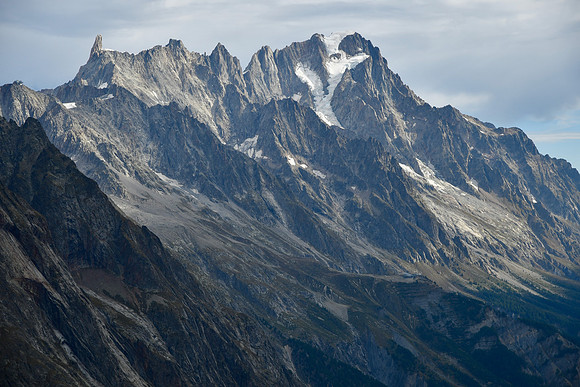 The Dent du Géant, the Dôme de Rochefort and Les Grandes Jorasses viewed on the ascent of Mont Fortin