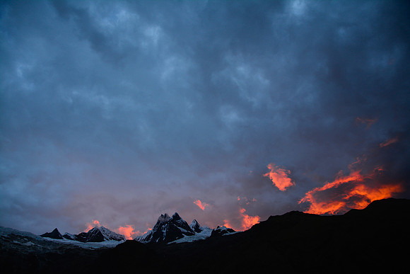 Fiery sunset behind Pucajirca