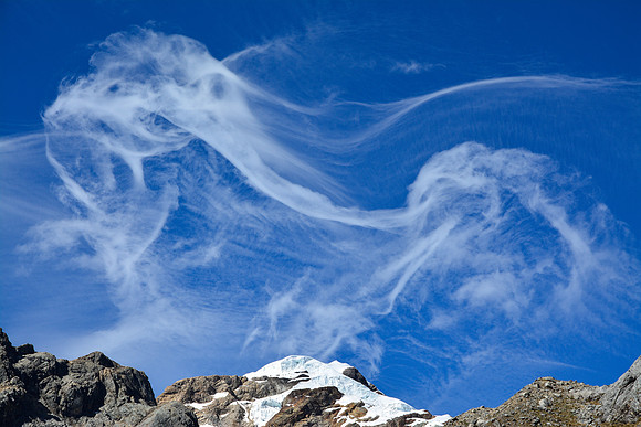 Clouds during the climb to Caracara Pass