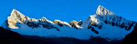 Sunrise on the ridge between Quitaraju and Alpamayo, from Taullipampa