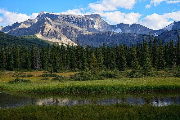 The mountain southeast of Pinto Lake from the upper Cline River