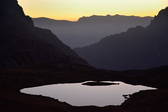 Laghi dei Piani before sunrise from Rifugio Locatelli