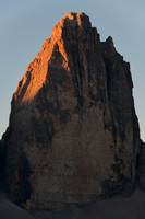 Sunrise on the central tower of the Tre Cime di Lavaredo from Rifugio Locatelli