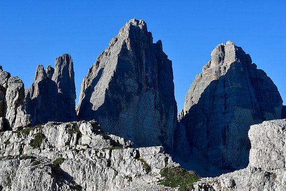 The Tre Cime di Lavaredo from the start of the Via Ferrata De Luca - Innerkofler on Monte Paterno