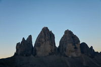 The Tre Cime di Lavaredo before sunrise from Rifugio Locatelli