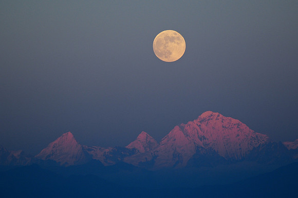 Moonrise over the Himalaya, from Nagarkot