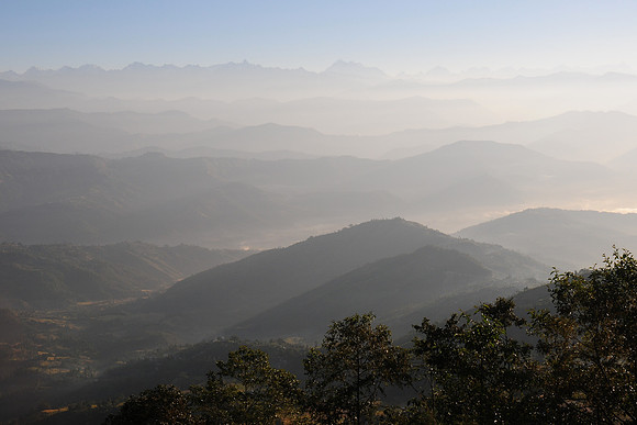 Sunrise over the foothills of the Himalaya, from Nagarkot