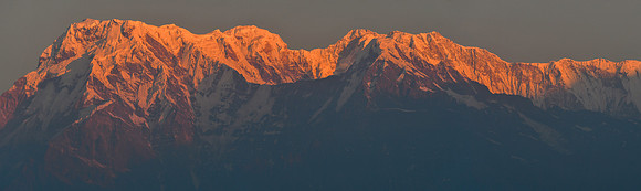Sunrise on Annapurna South and Annapurna I from the ridge south of Phewa Lake
