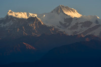 Early morning light on Annapurna IV and Annapurna II from the ridge south of Phewa Lake