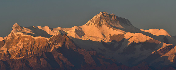 Sunset on Annapurna IV and Annapurna II from the ridge south of Phewa Lake