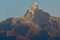 Early morning light on Machapuchare from the ridge south of Phewa Lake