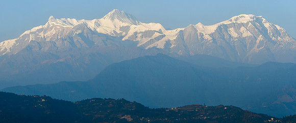 Annapurna IV, Annapurna II and Lamjung Himal from the ridge south of Phewa Lake