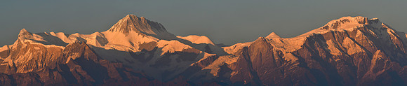 Sunset on Annapurna IV, Annapurna II and Lamjung Himal from the ridge south of Phewa Lake
