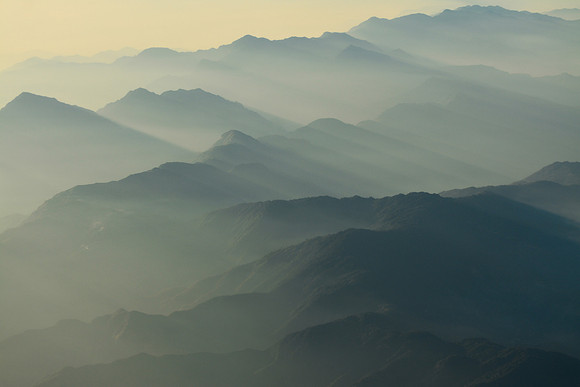 Late afternoon arial view of western Nepal