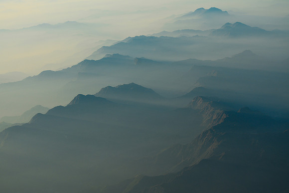 Late afternoon arial view of western Nepal