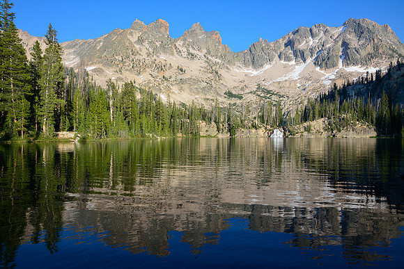 Sevy Peak, the Arrowhead and Mount Cramer from Middle Cramer Lake, Sawtooth Wilderness