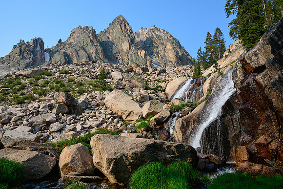 The waterfall below Lake Lucille, Sawtooth Wilderness