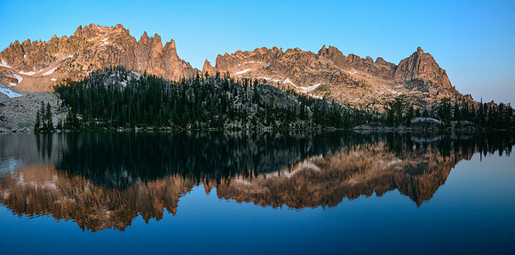 Monte Verita and Warbonnet Peak's northeast ridge from Upper Baron Lake, Sawtooth Wilderness