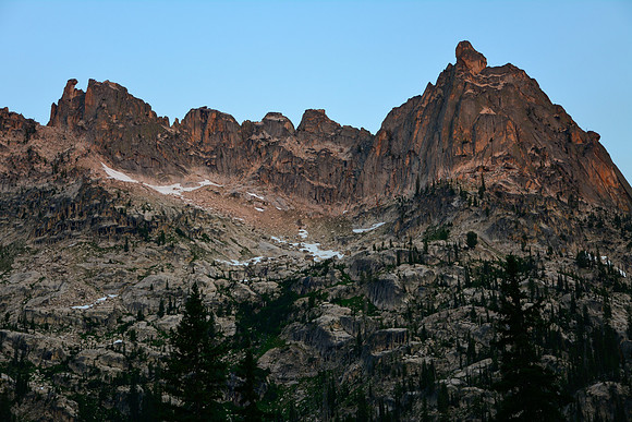 Warbonnet Peak's northeast ridge from Upper Baron Lake, Sawtooth Wilderness