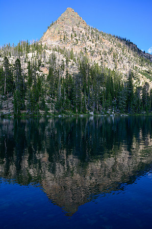 Peak 9510 reflected in Upper Baron Lake, Sawtooth Wilderness