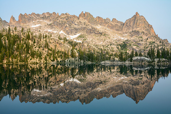 Warbonnet Peak's northeast ridge from Upper Baron Lake, Sawtooth Wilderness