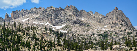 Warbonnet Peak's northeast ridge from Upper Baron lake, Sawtooth Wilderness