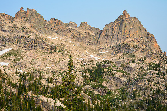 Warbonnet Peak's northeast ridge from Upper Baron Lake, Sawtooth Wilderness