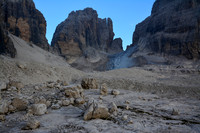 Looking up to the Bocca dei Armi from Rifugio Alimonta, Brenta Dolomites