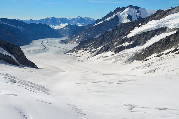 Looking down the Jungfraufirn towards the Konkordiaplatz from the Jungfraujoch