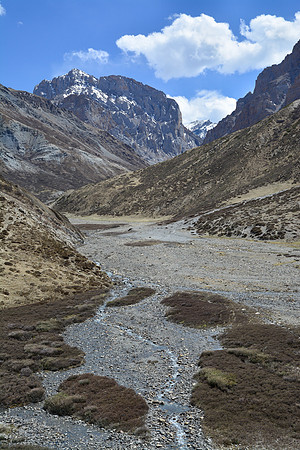 Looking up the Hubajung Khola from Shey Gompa
