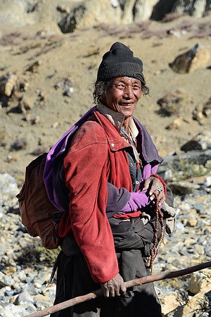 A man walking to Shey Gompa for the yarchagumba collecting season