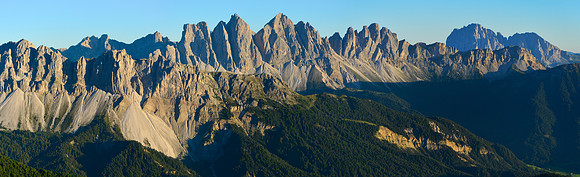 Sunset on the Odle from Rifugio Plose, with Sassolungo in the distance on the right