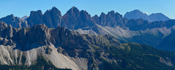 The Odle from Rifugio Plose, with Sassolungo in the distance on the right