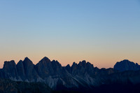 The Odle at twilight from Rifugio Plose, with Sassolungo on the right