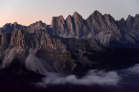 The Odle before sunrise from Rifugio Plose
