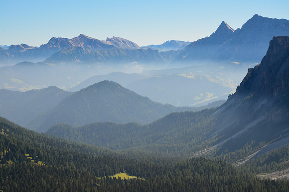 The view of Val Badia before starting the final climb to the Forcella della Roa