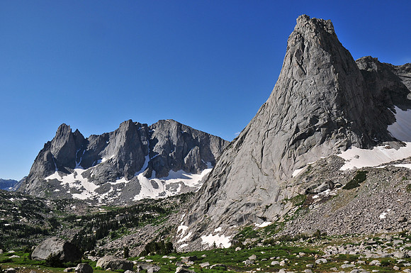 Pingora Peak with Warbonnet Peak and the Warrior Peaks in the background, Cirque of the Towers, Wind River Range