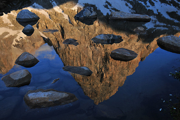 Stroud Peak reflected in a pool beside Peak Lake, Wind River Range