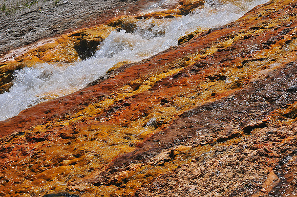The stream flowing from Excelsior Geyser, Midway Geyser Basin, Yellowstone National Park