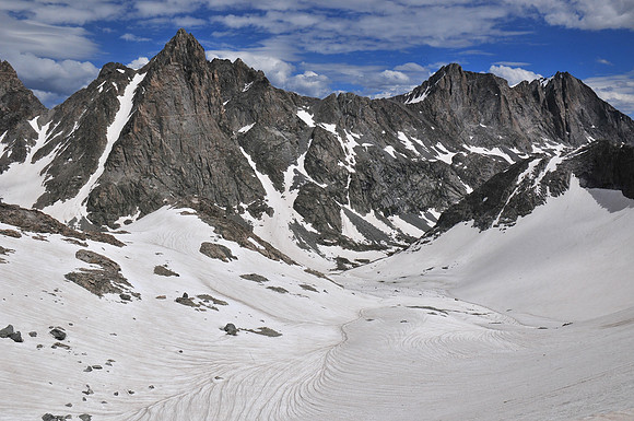 Mount Helen, Mount Sacagawea and Fremont Peak from Knapsack Col, Wind River Range