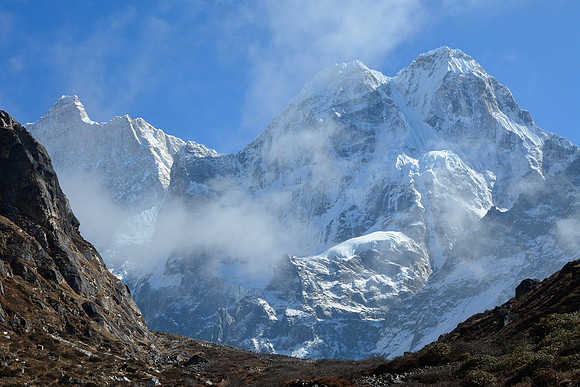 Jannu, Sobi Thongje and  Phole from the north side of the Kumbhakarna Glacier