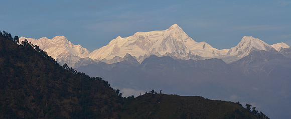 Kabru from Kande Bhanjyang, with Kanchenjunga to the left and Kokthang to the right